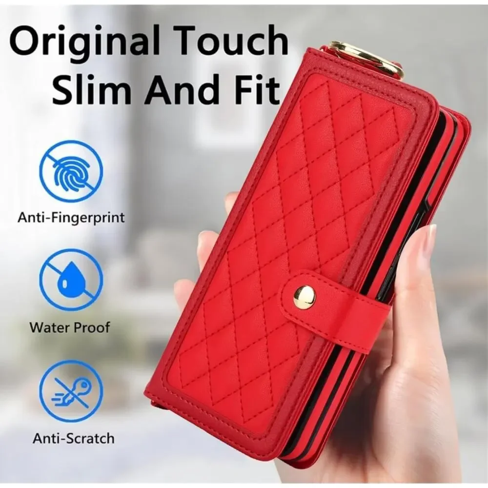 Asuwish Galaxy Z Fold 7 Crossbody Wallet Case RFID S Pen Holder Card Slots Red